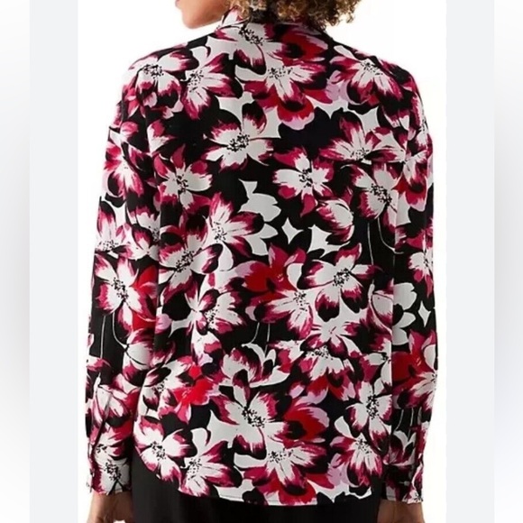 Rafaella Black and Pink Blouse with Notched Collar - Picture 2 of 4